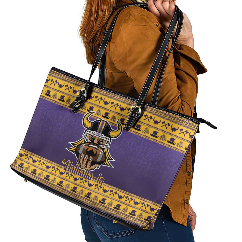 Viking-Inspired Football Christmas Leather Tote Bag Valhalla-la Viking Warrior - Wonder Print Shop