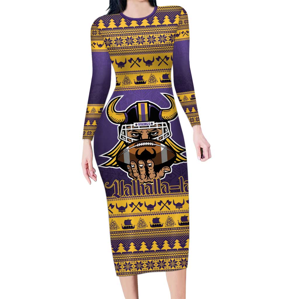 Viking-Inspired Football Christmas Long Sleeve Bodycon Dress Valhalla-la Viking Warrior - Wonder Print Shop