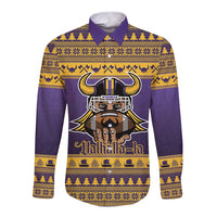 Viking-Inspired Football Christmas Long Sleeve Button Shirt Valhalla-la Viking Warrior - Wonder Print Shop