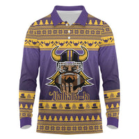Viking-Inspired Football Christmas Long Sleeve Polo Shirt Valhalla-la Viking Warrior - Wonder Print Shop