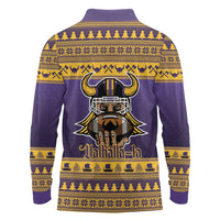 Viking-Inspired Football Christmas Long Sleeve Polo Shirt Valhalla-la Viking Warrior - Wonder Print Shop