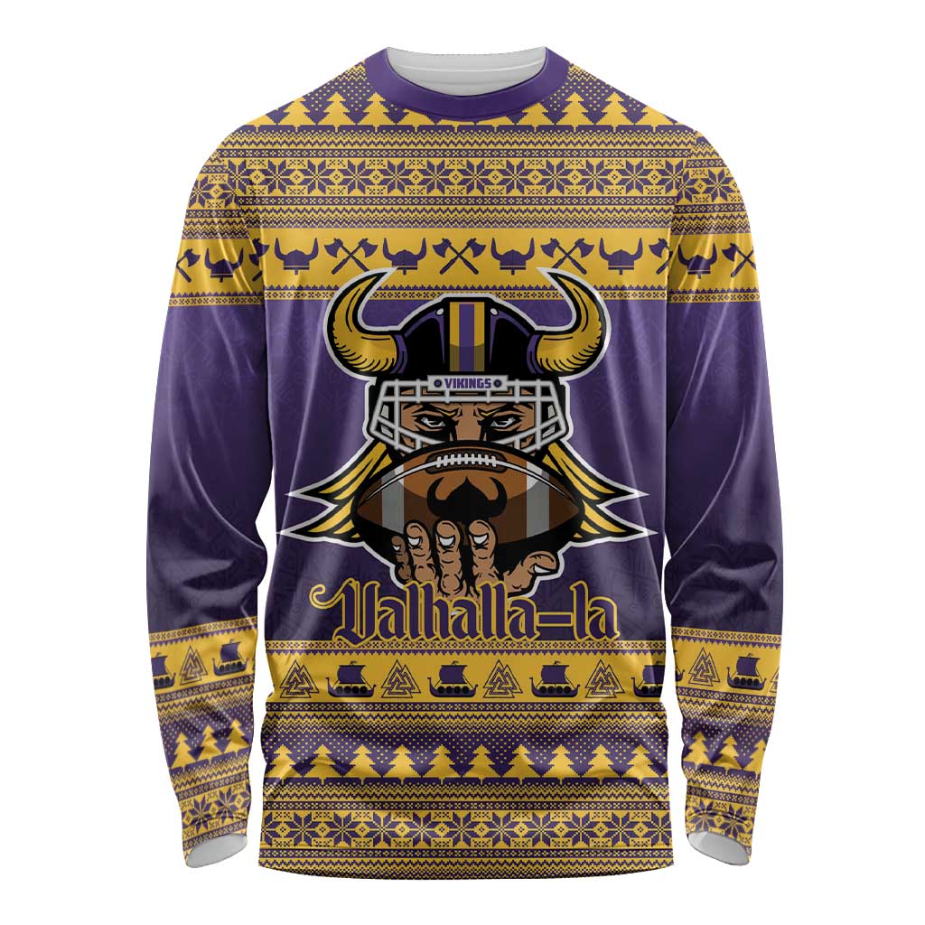 Viking-Inspired Football Christmas Long Sleeve Shirt Valhalla-la Viking Warrior - Wonder Print Shop