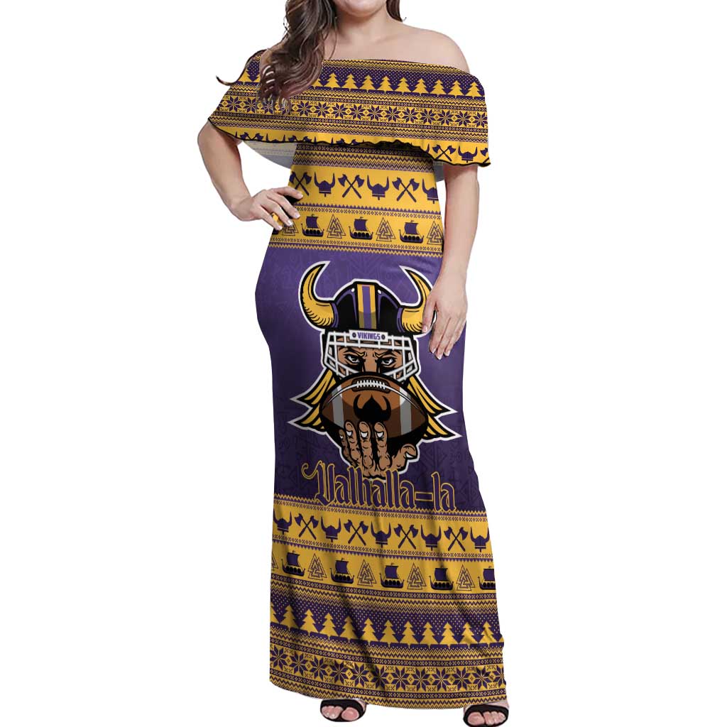 Viking-Inspired Football Christmas Off Shoulder Maxi Dress Valhalla-la Viking Warrior - Wonder Print Shop