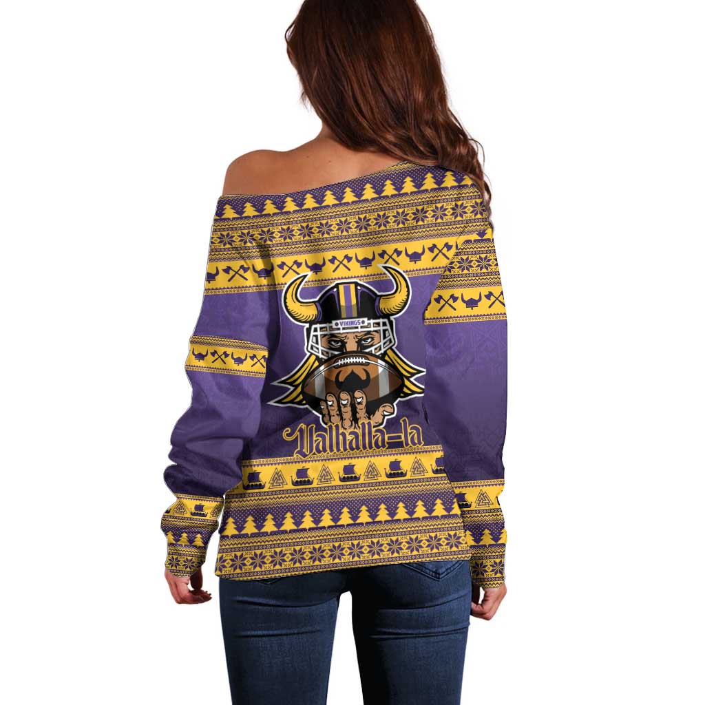 Viking-Inspired Football Christmas Off Shoulder Sweater Valhalla-la Viking Warrior - Wonder Print Shop