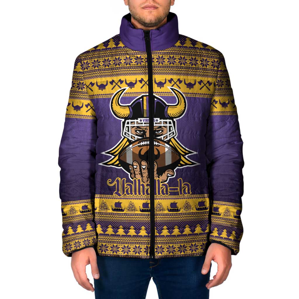 Viking-Inspired Football Christmas Padded Jacket Valhalla-la Viking Warrior - Wonder Print Shop