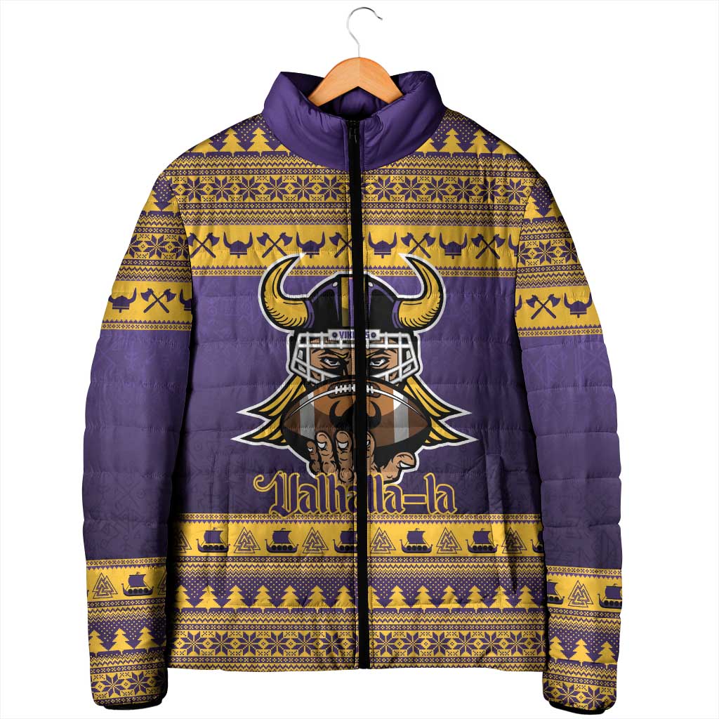 Viking-Inspired Football Christmas Padded Jacket Valhalla-la Viking Warrior - Wonder Print Shop