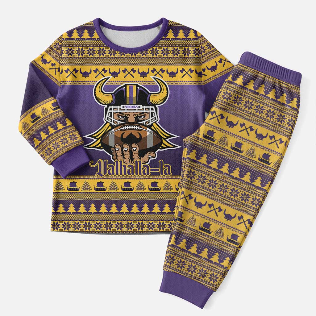 Viking-Inspired Football Christmas Pajama Set Valhalla-la Viking Warrior - Wonder Print Shop