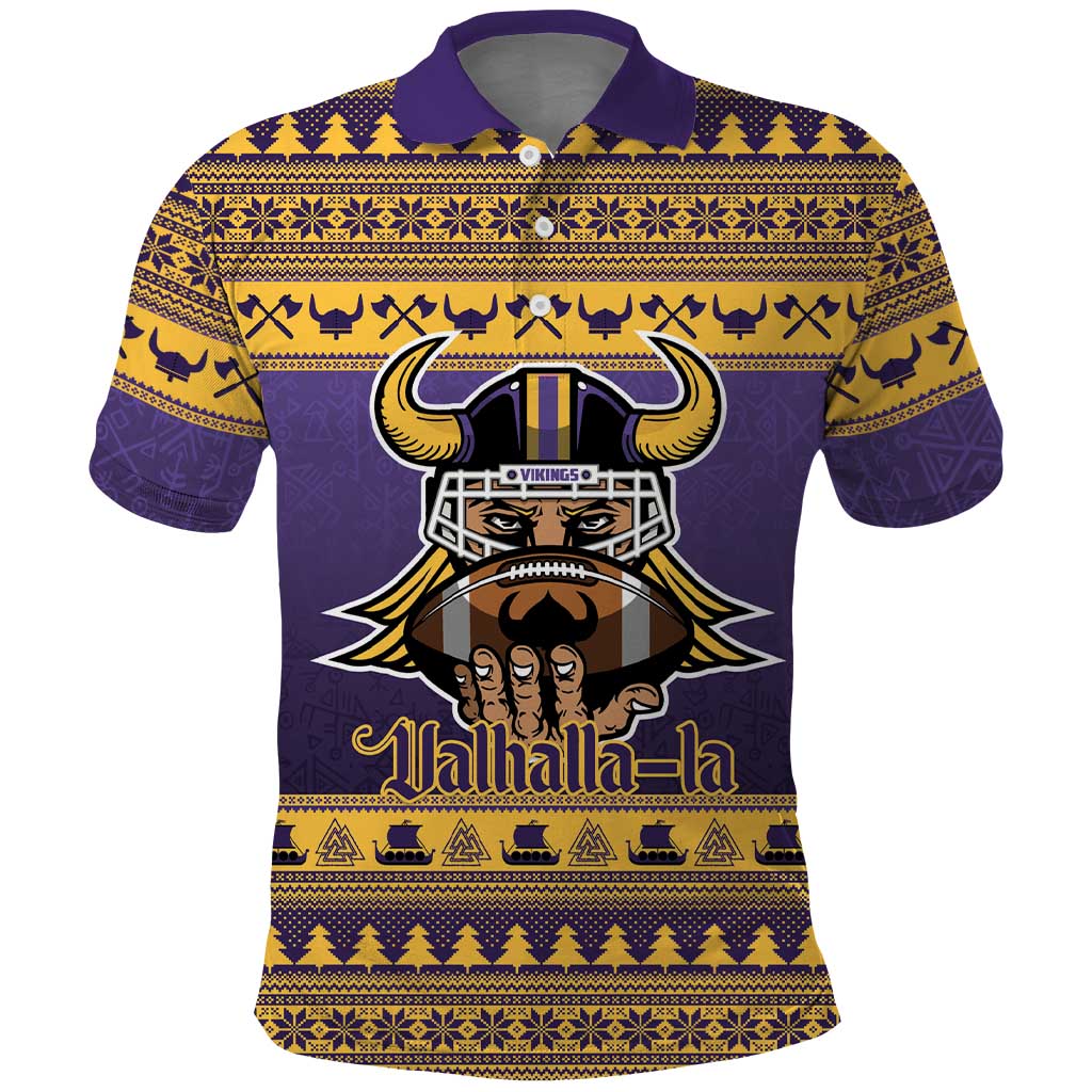 Viking-Inspired Football Christmas Polo Shirt Valhalla-la Viking Warrior - Wonder Print Shop