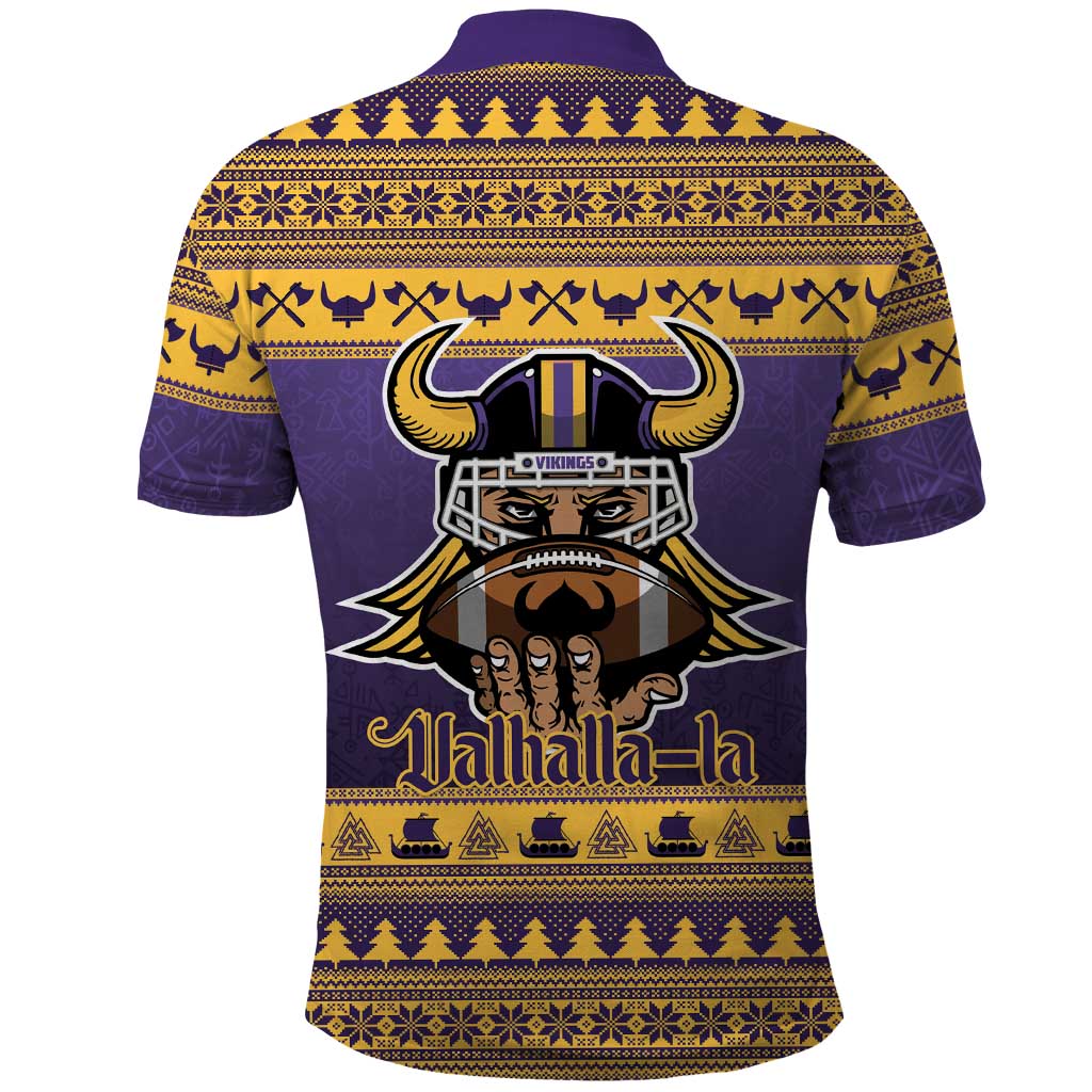 Viking-Inspired Football Christmas Polo Shirt Valhalla-la Viking Warrior - Wonder Print Shop