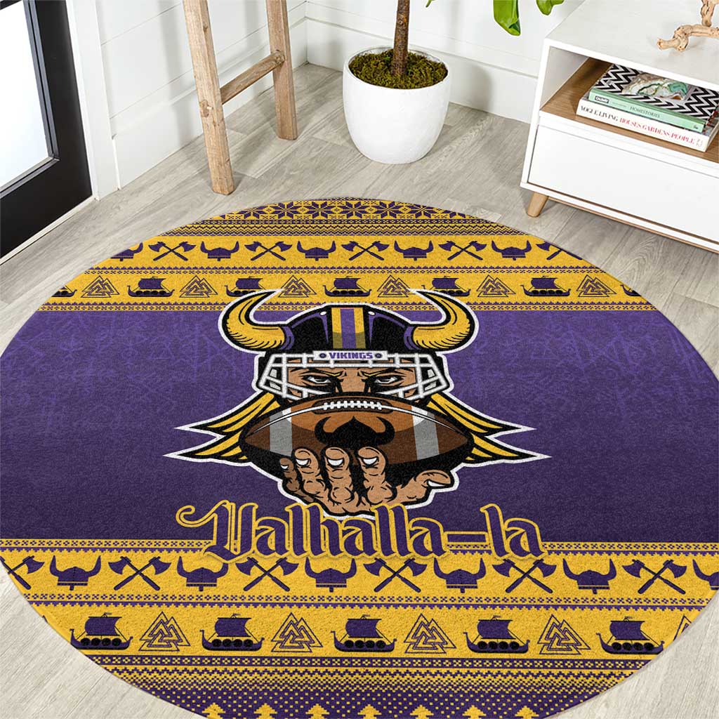 Viking-Inspired Football Christmas Round Carpet Valhalla-la Viking Warrior - Wonder Print Shop