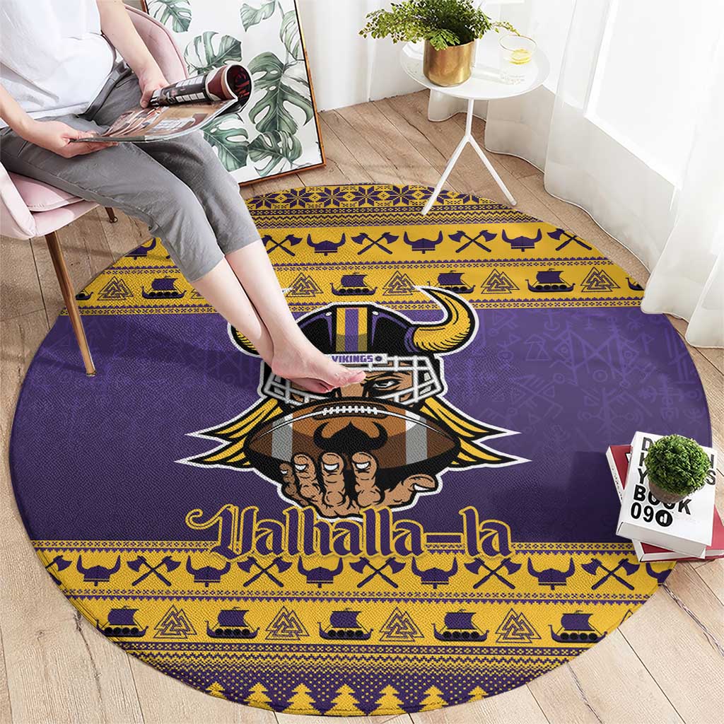 Viking-Inspired Football Christmas Round Carpet Valhalla-la Viking Warrior - Wonder Print Shop