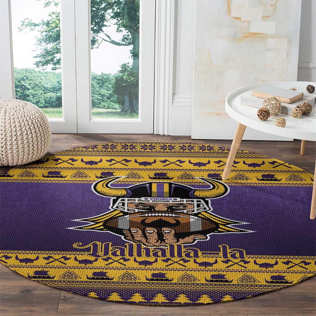 Viking-Inspired Football Christmas Round Carpet Valhalla-la Viking Warrior - Wonder Print Shop