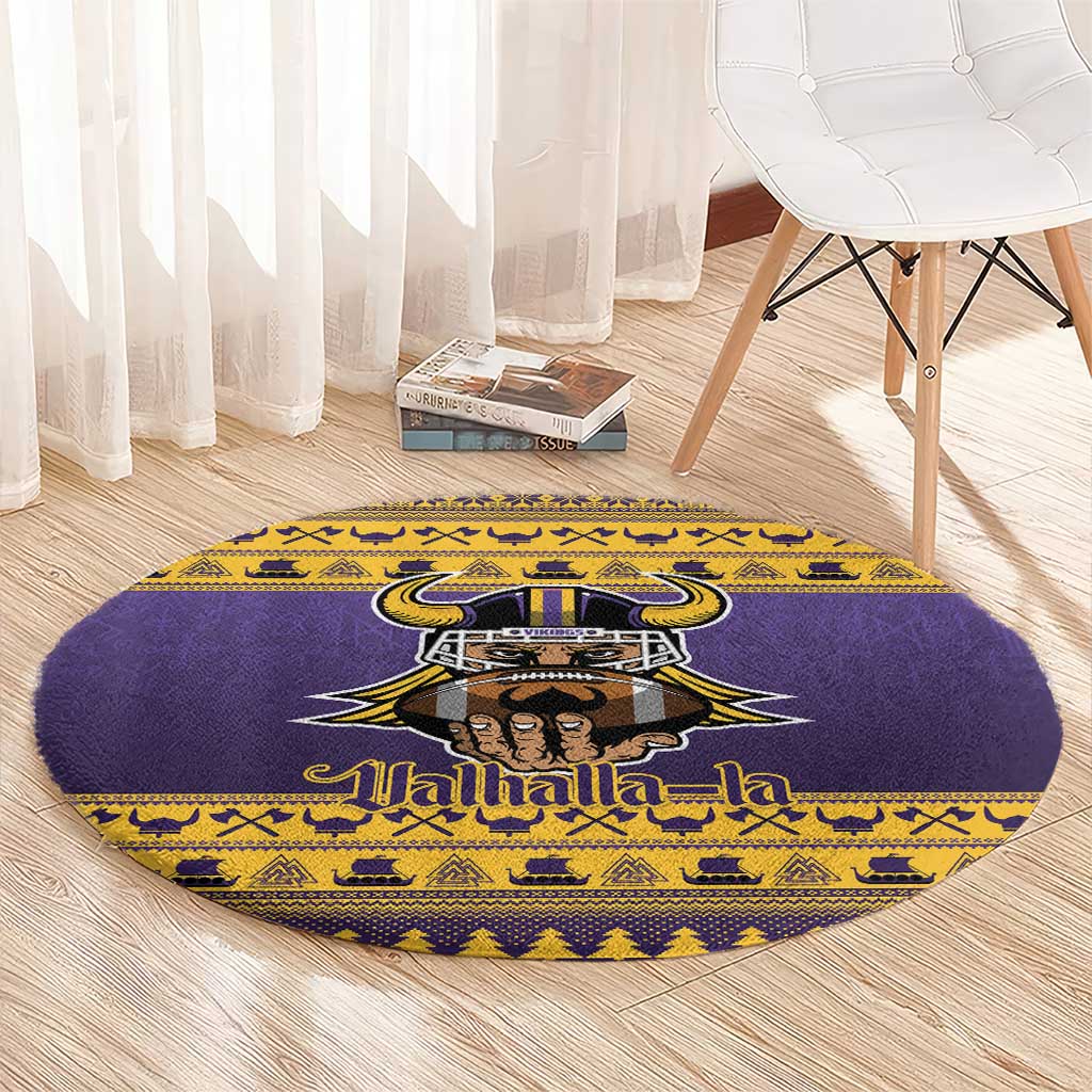 Viking-Inspired Football Christmas Round Carpet Valhalla-la Viking Warrior - Wonder Print Shop