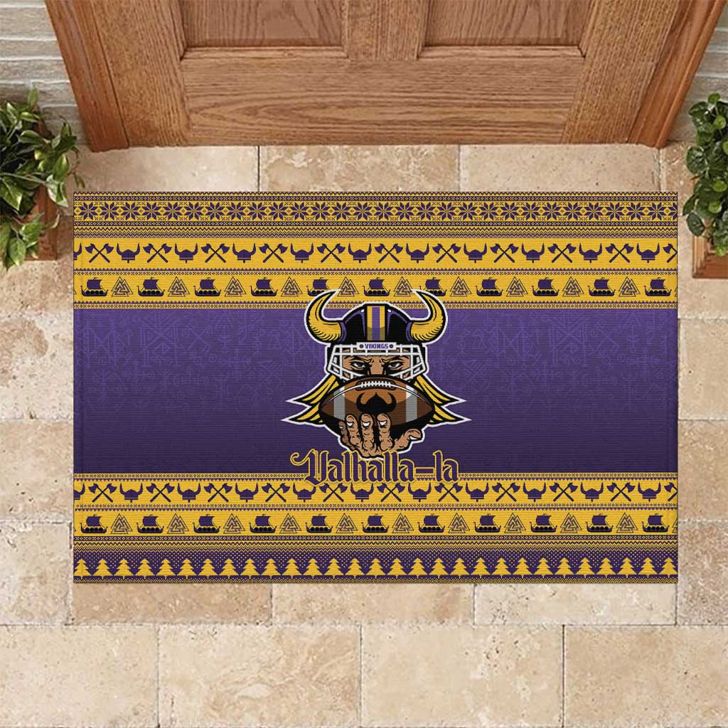 Viking-Inspired Football Christmas Rubber Doormat Valhalla-la Viking Warrior - Wonder Print Shop