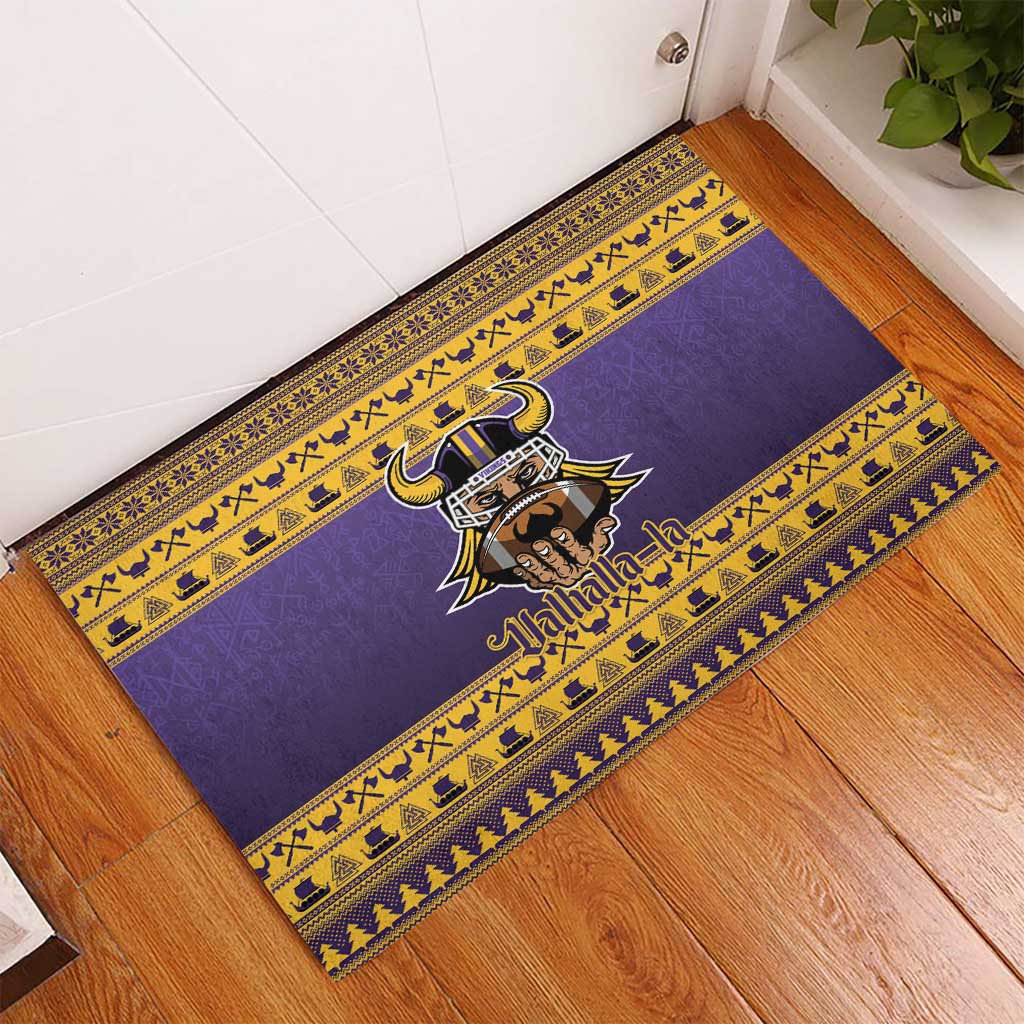 Viking-Inspired Football Christmas Rubber Doormat Valhalla-la Viking Warrior - Wonder Print Shop