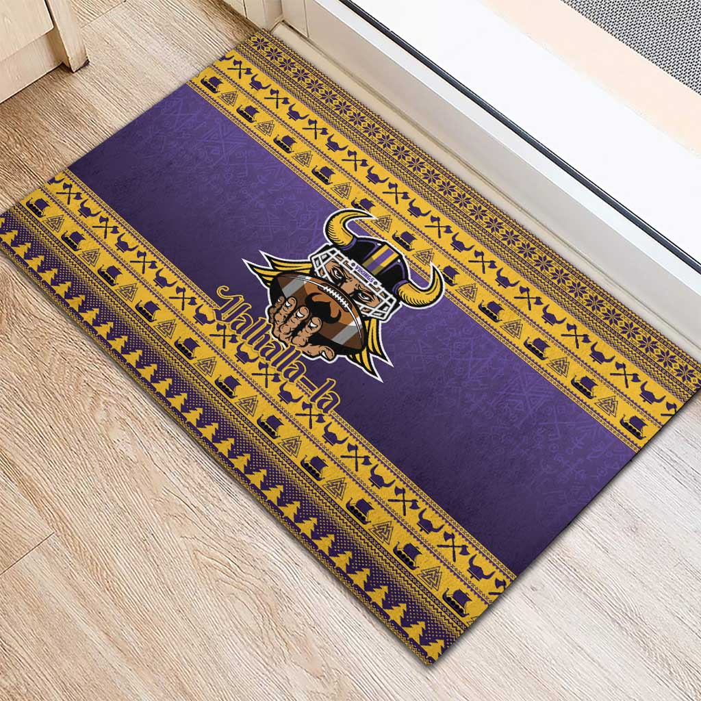 Viking-Inspired Football Christmas Rubber Doormat Valhalla-la Viking Warrior - Wonder Print Shop