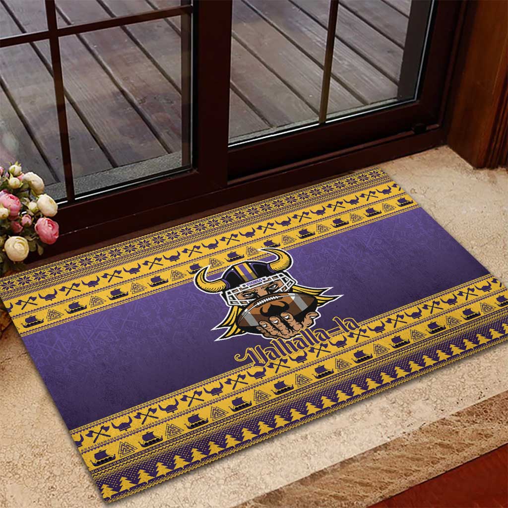 Viking-Inspired Football Christmas Rubber Doormat Valhalla-la Viking Warrior - Wonder Print Shop