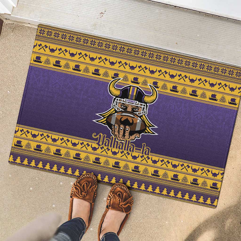 Viking-Inspired Football Christmas Rubber Doormat Valhalla-la Viking Warrior - Wonder Print Shop