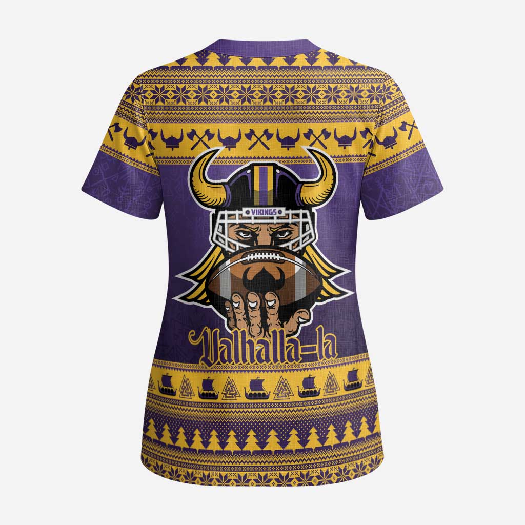 Viking-Inspired Football Christmas Scrub Top Valhalla-la Viking Warrior - Wonder Print Shop