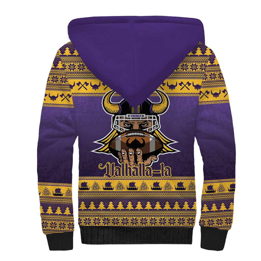 Viking-Inspired Football Christmas Sherpa Hoodie Valhalla-la Viking Warrior - Wonder Print Shop