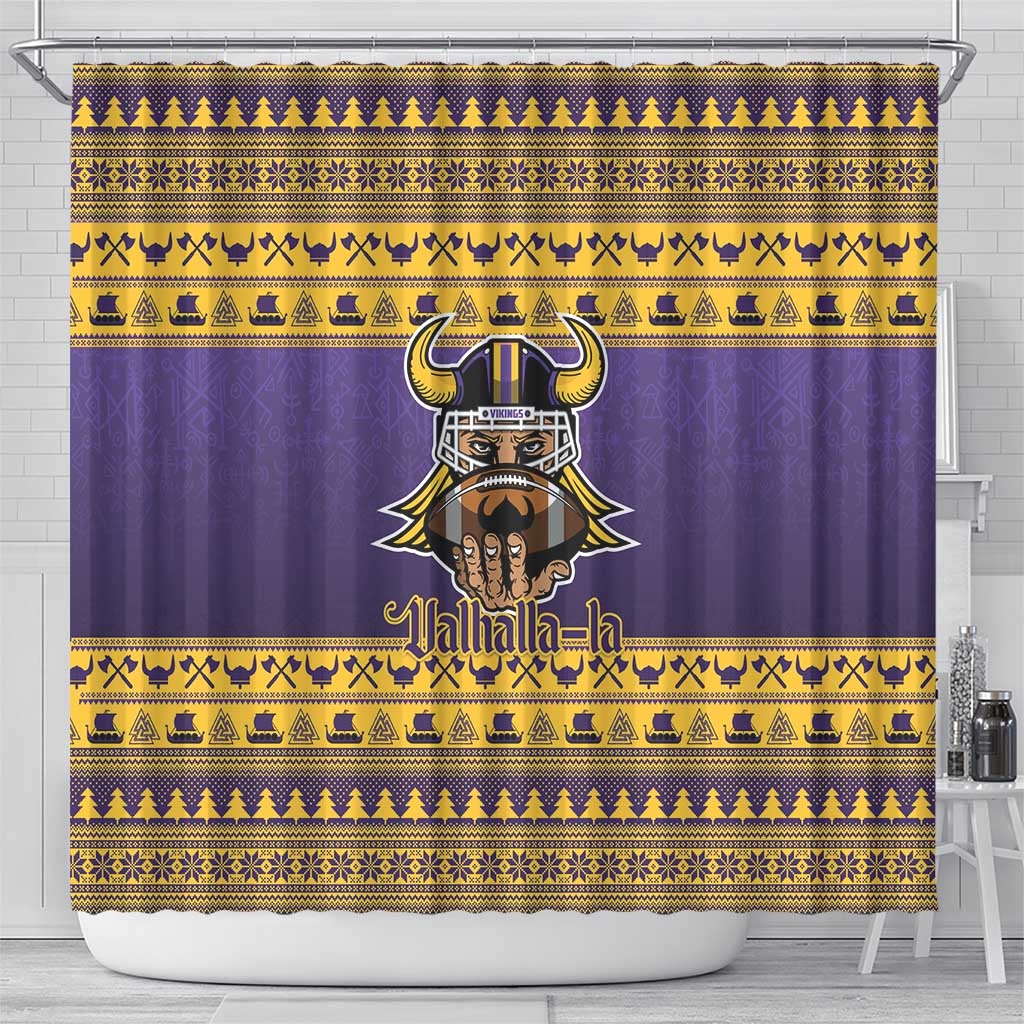 Viking-Inspired Football Christmas Shower Curtain Valhalla-la Viking Warrior - Wonder Print Shop