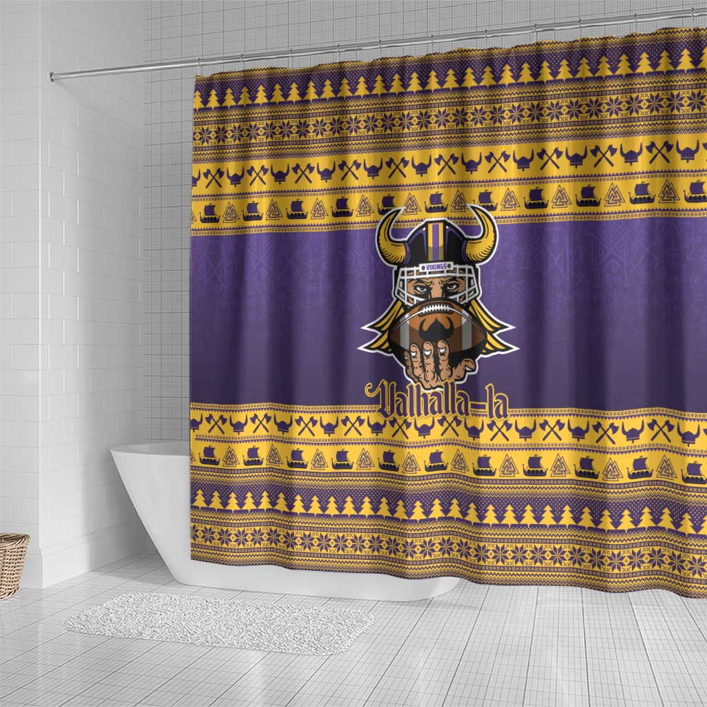 Viking-Inspired Football Christmas Shower Curtain Valhalla-la Viking Warrior - Wonder Print Shop