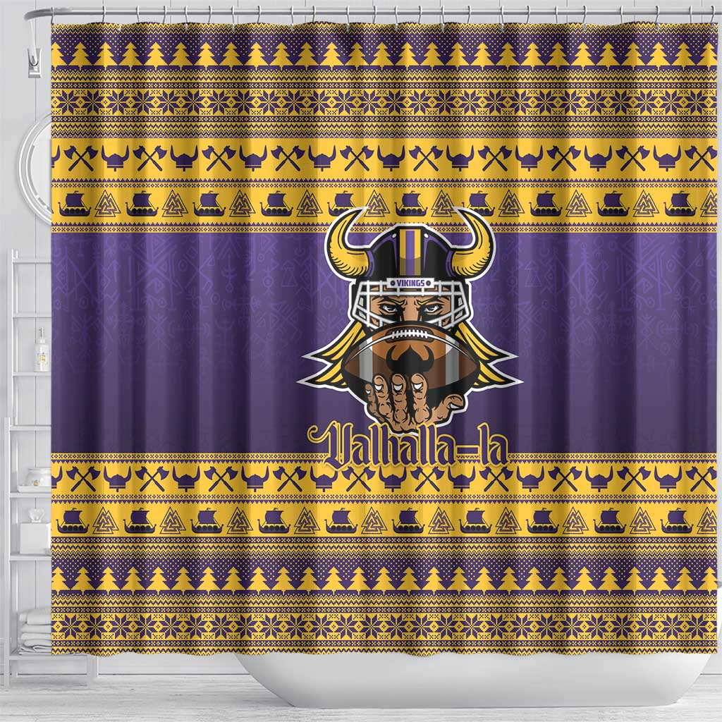 Viking-Inspired Football Christmas Shower Curtain Valhalla-la Viking Warrior - Wonder Print Shop