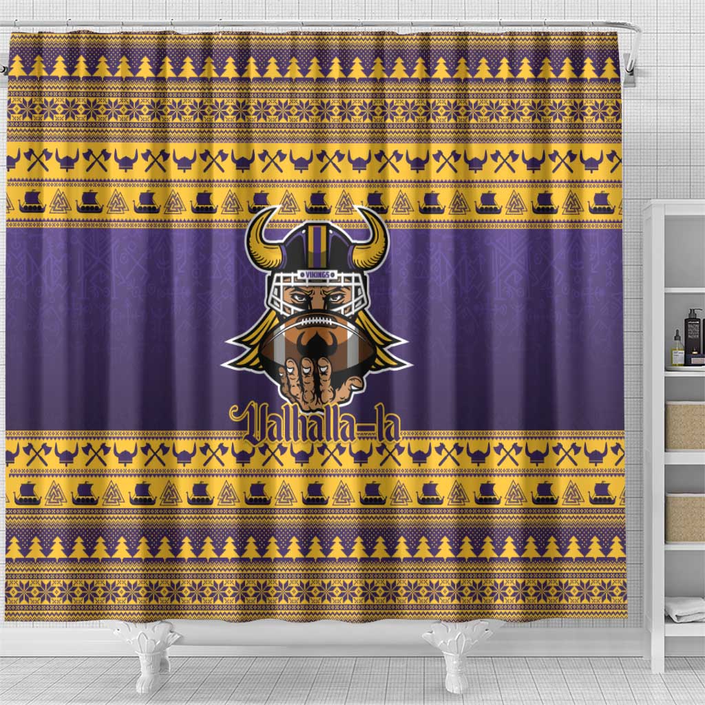 Viking-Inspired Football Christmas Shower Curtain Valhalla-la Viking Warrior - Wonder Print Shop