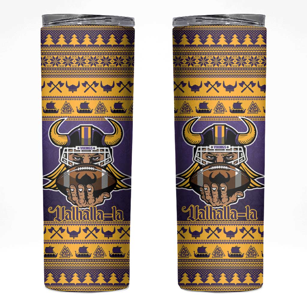 Viking-Inspired Football Christmas Skinny Tumbler Valhalla-la Viking Warrior - Wonder Print Shop