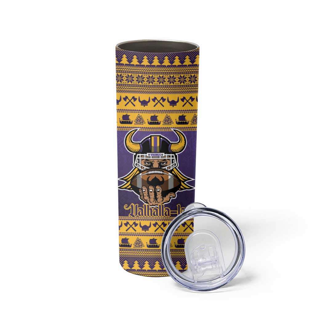 Viking-Inspired Football Christmas Skinny Tumbler Valhalla-la Viking Warrior - Wonder Print Shop