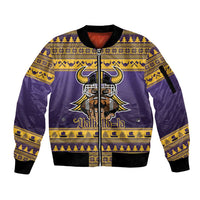 Viking-Inspired Football Christmas Sleeve Zip Bomber Jacket Valhalla-la Viking Warrior - Wonder Print Shop