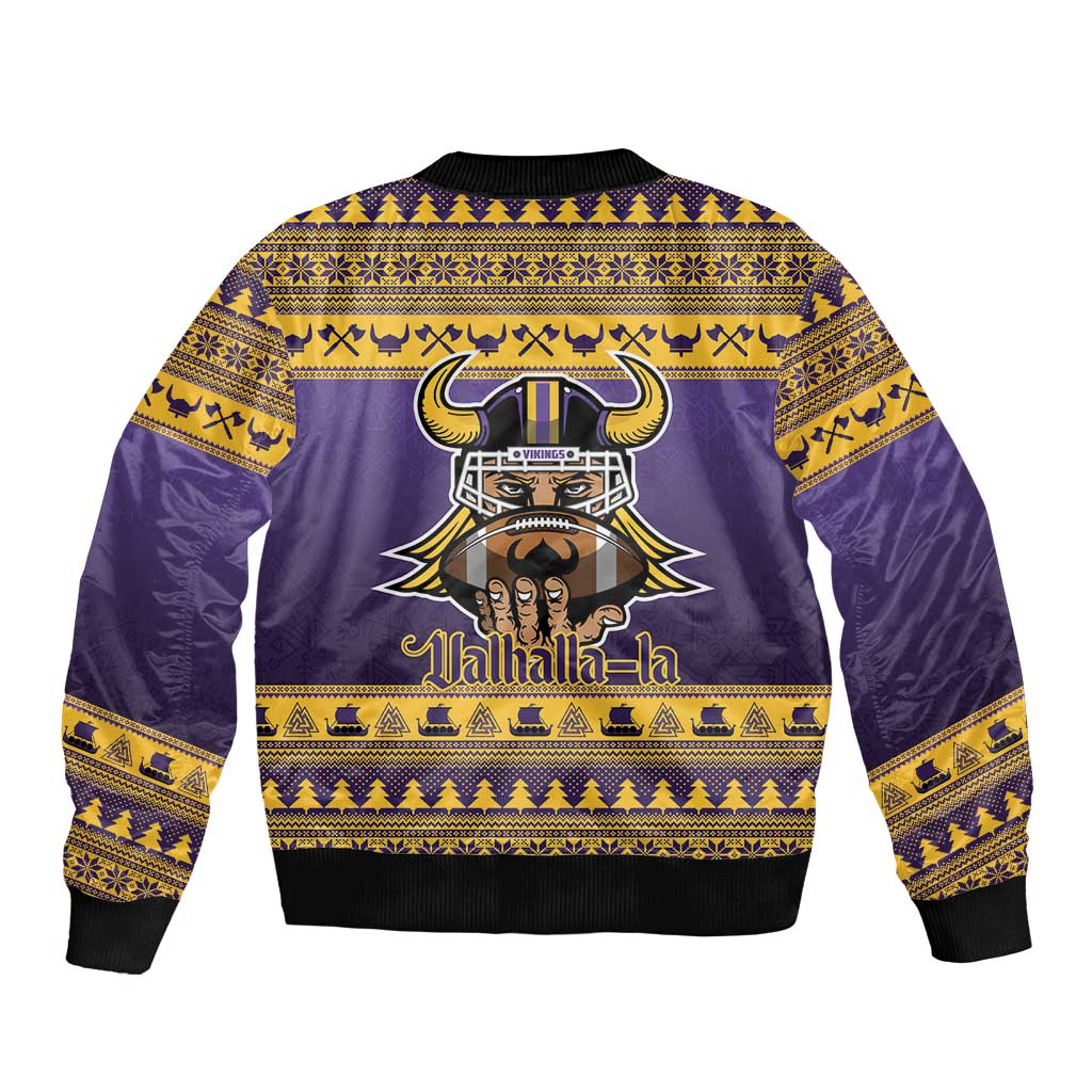 Viking-Inspired Football Christmas Sleeve Zip Bomber Jacket Valhalla-la Viking Warrior - Wonder Print Shop