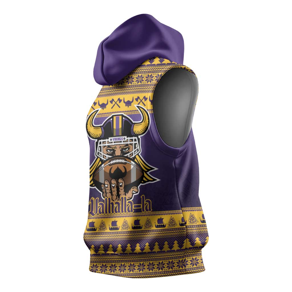 Viking-Inspired Football Christmas Sleeveless Hoodie Valhalla-la Viking Warrior - Wonder Print Shop