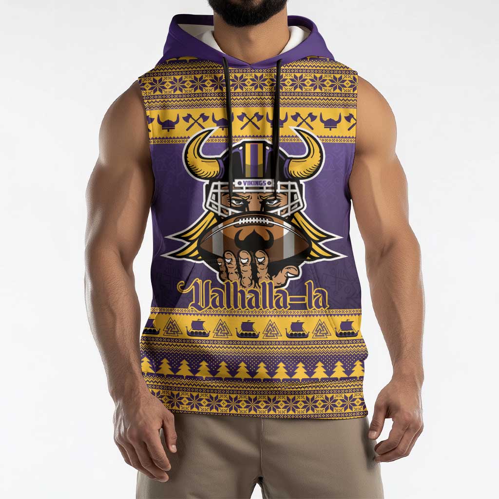Viking-Inspired Football Christmas Sleeveless Hoodie Valhalla-la Viking Warrior - Wonder Print Shop