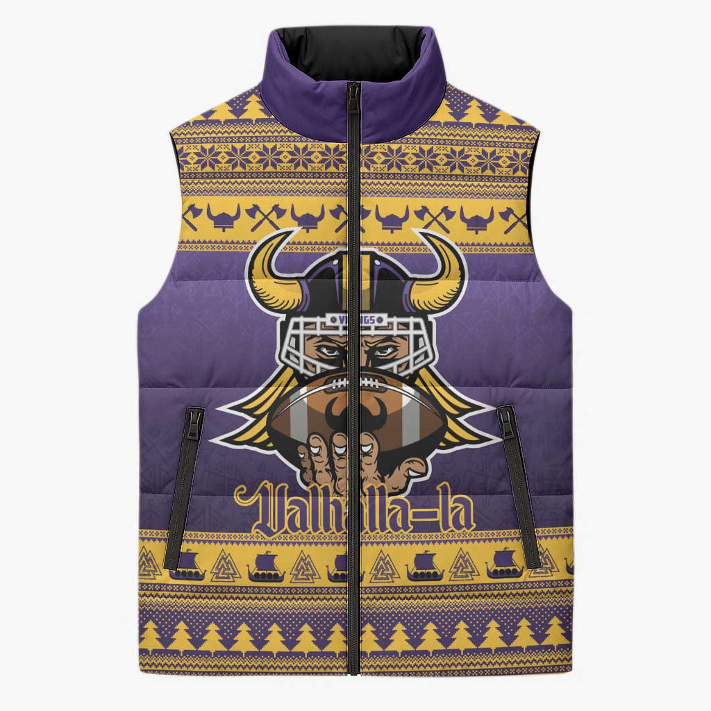 Viking-Inspired Football Christmas Sleeveless Puffer Jacket Valhalla-la Viking Warrior - Wonder Print Shop