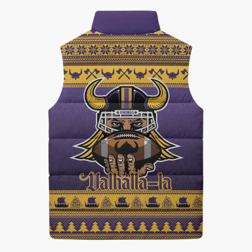 Viking-Inspired Football Christmas Sleeveless Puffer Jacket Valhalla-la Viking Warrior - Wonder Print Shop