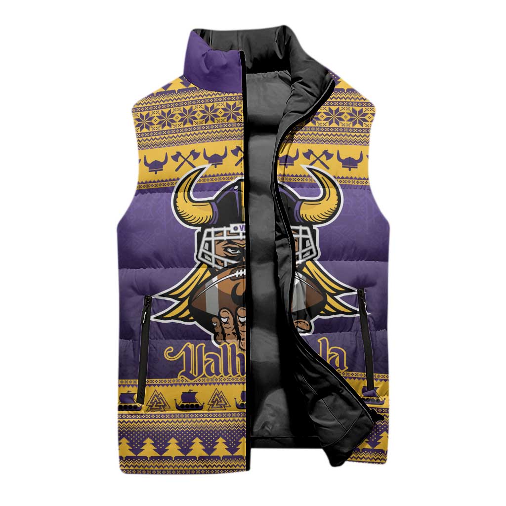 Viking-Inspired Football Christmas Sleeveless Puffer Jacket Valhalla-la Viking Warrior - Wonder Print Shop