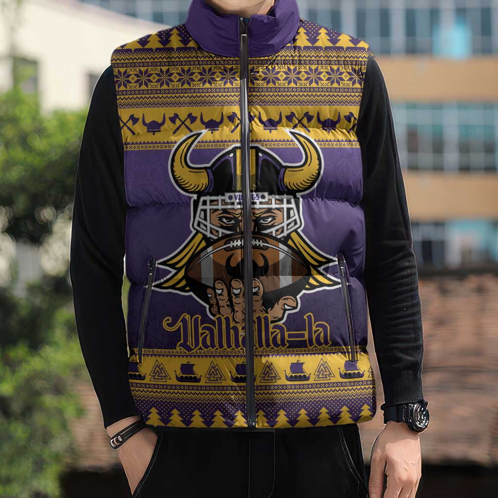 Viking-Inspired Football Christmas Sleeveless Puffer Jacket Valhalla-la Viking Warrior - Wonder Print Shop