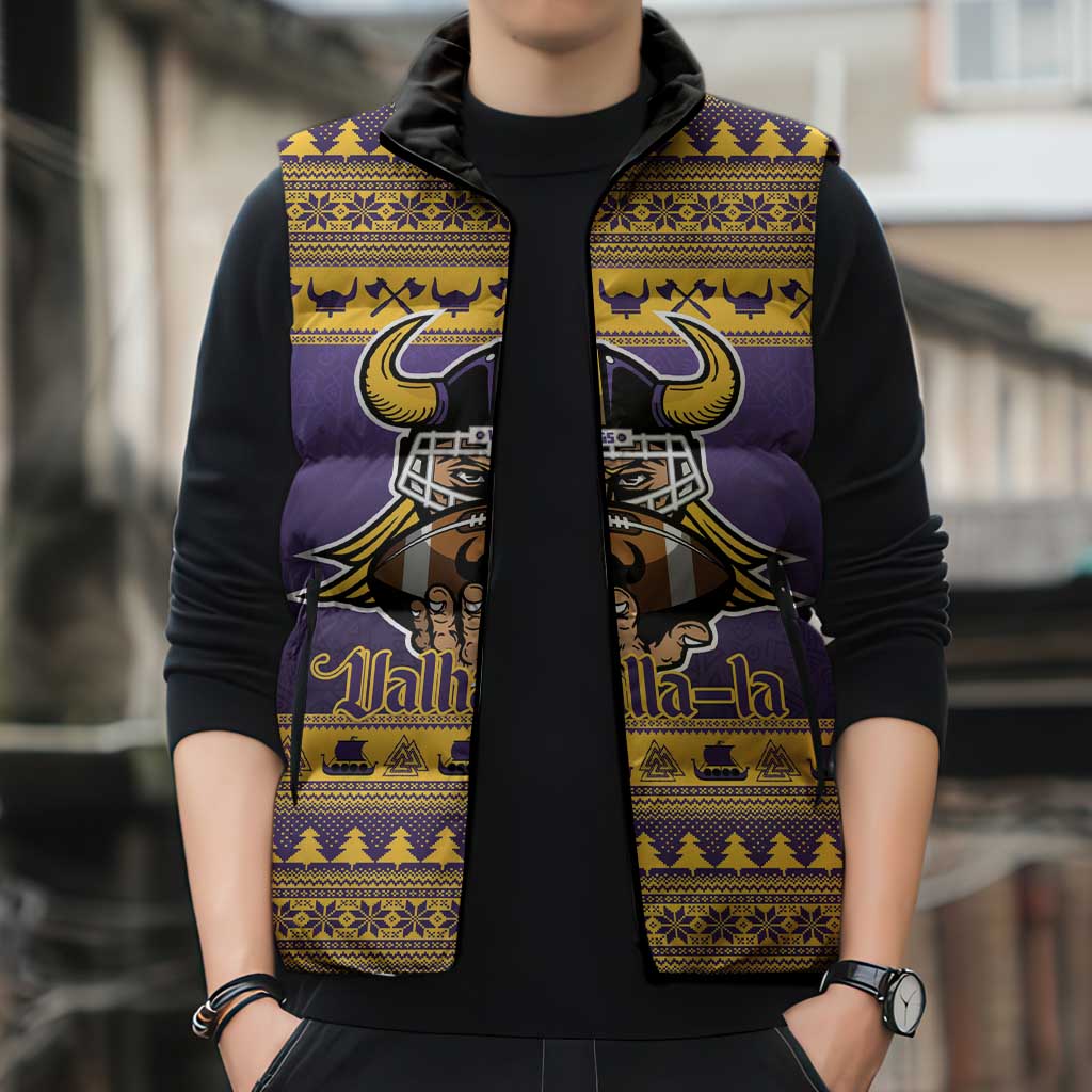 Viking-Inspired Football Christmas Sleeveless Puffer Jacket Valhalla-la Viking Warrior - Wonder Print Shop