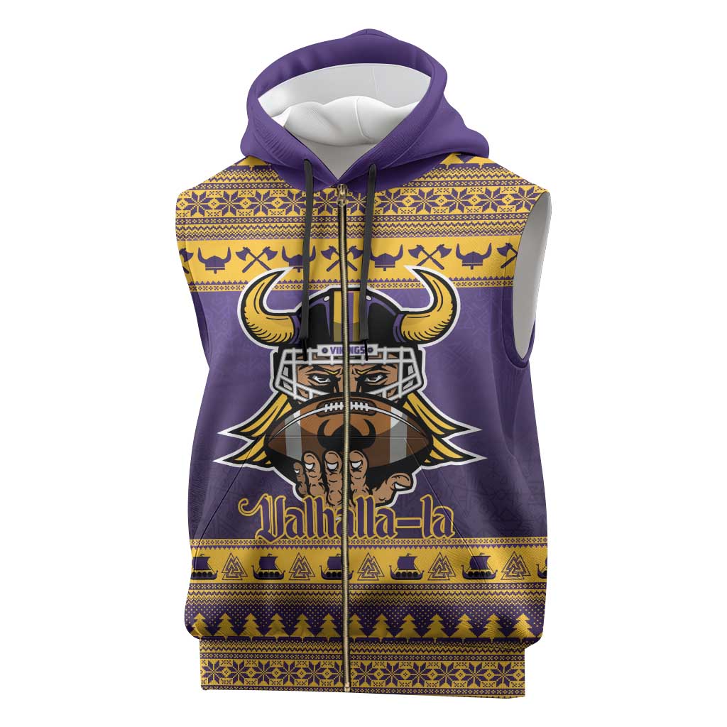 Viking-Inspired Football Christmas Sleeveless Zip Hoodie Valhalla-la Viking Warrior - Wonder Print Shop