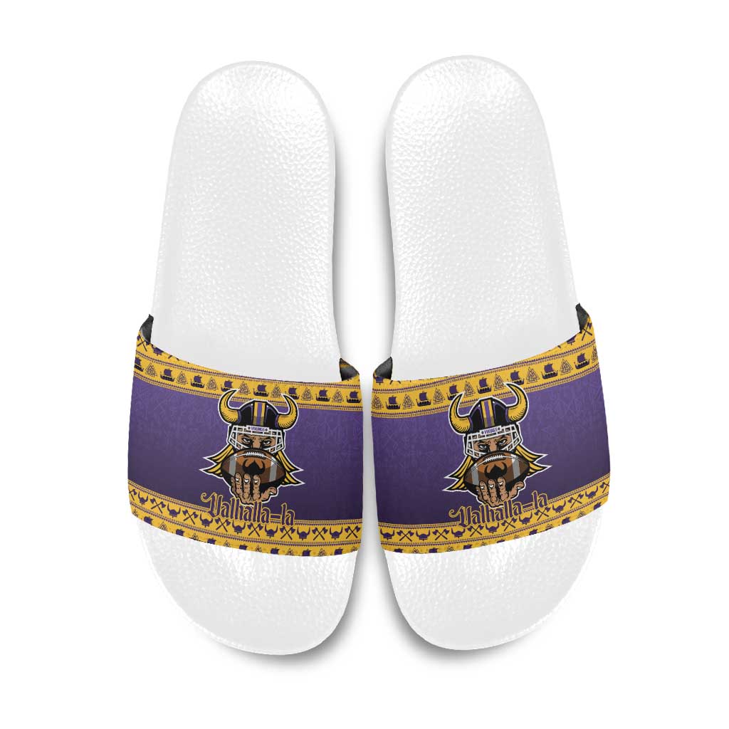 Viking-Inspired Football Christmas Slide Sandals Valhalla-la Viking Warrior - Wonder Print Shop