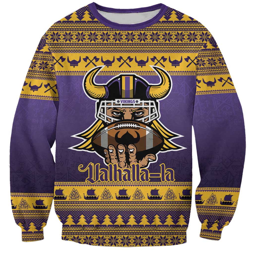Viking-Inspired Football Christmas Sweatshirt Valhalla-la Viking Warrior - Wonder Print Shop