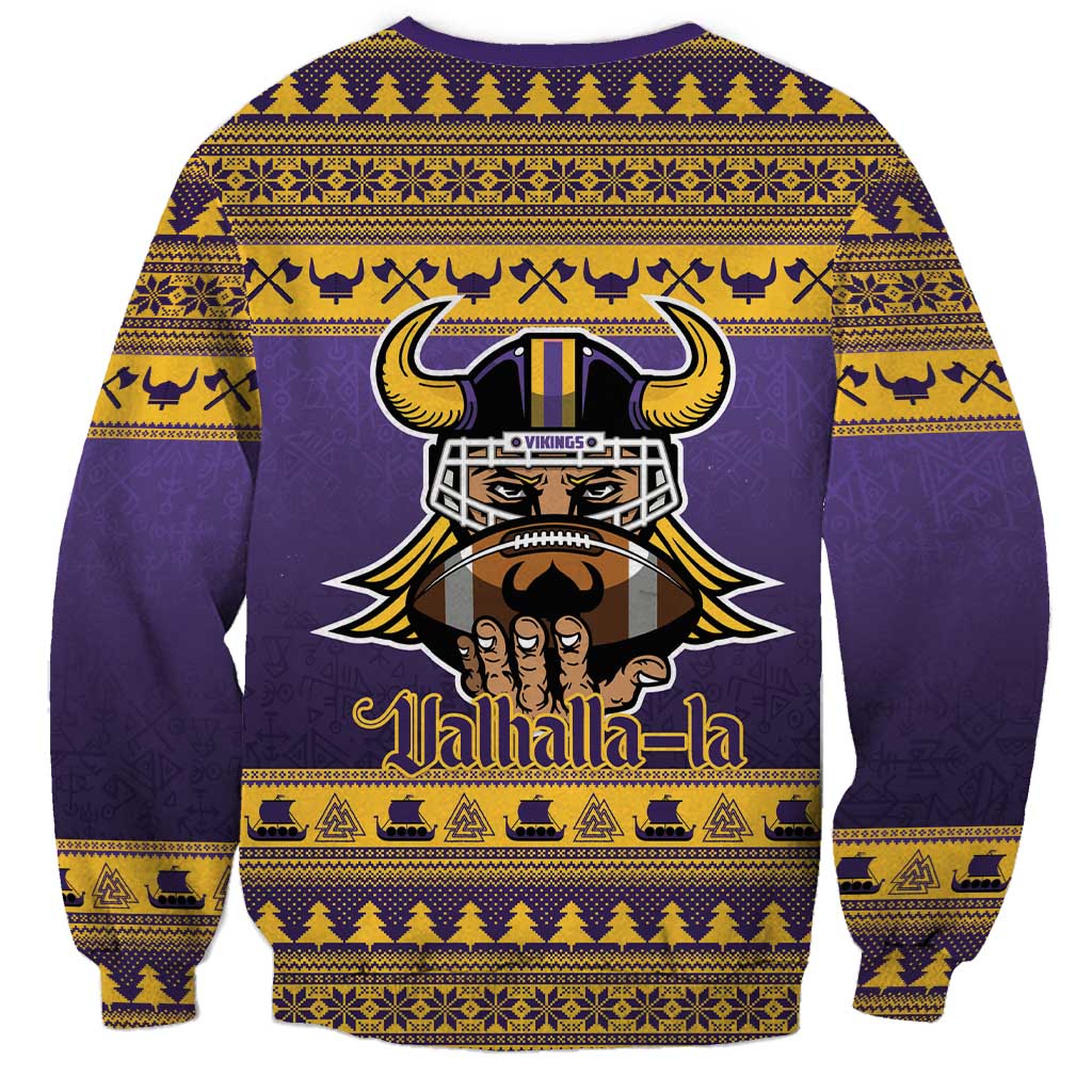 Viking-Inspired Football Christmas Sweatshirt Valhalla-la Viking Warrior - Wonder Print Shop