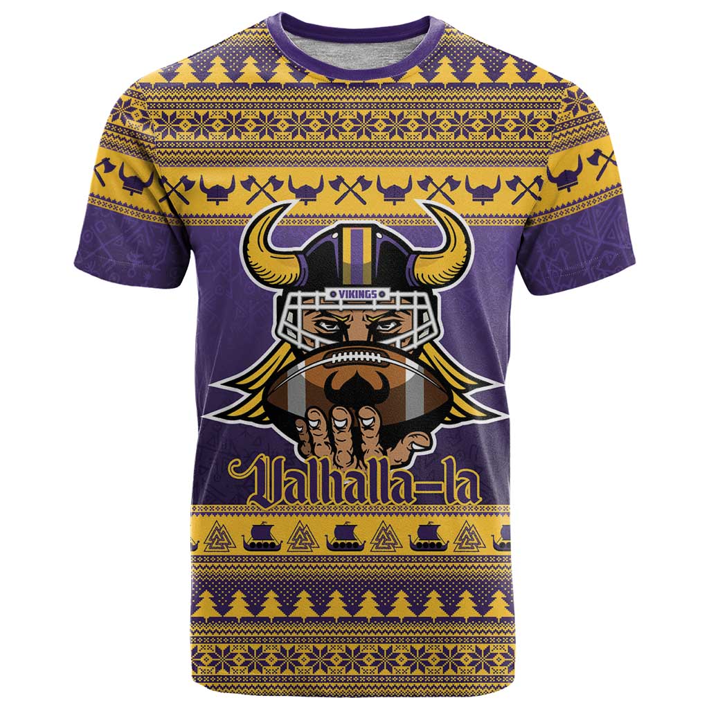 Viking-Inspired Football Christmas T Shirt Valhalla-la Viking Warrior - Wonder Print Shop