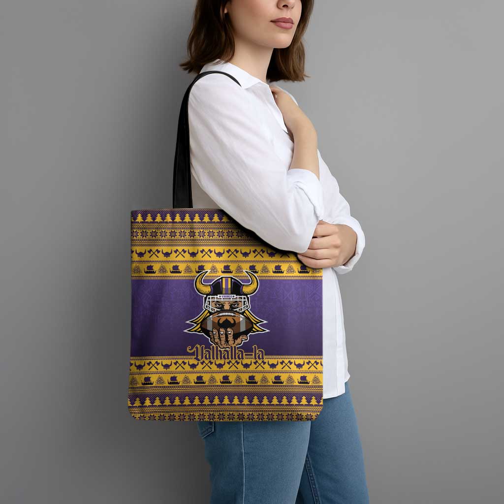 Viking-Inspired Football Christmas Tote Bag Valhalla-la Viking Warrior - Wonder Print Shop