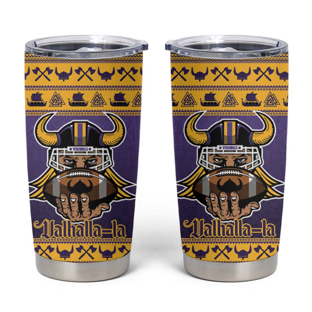 Viking-Inspired Football Christmas Tumbler Cup Valhalla-la Viking Warrior - Wonder Print Shop