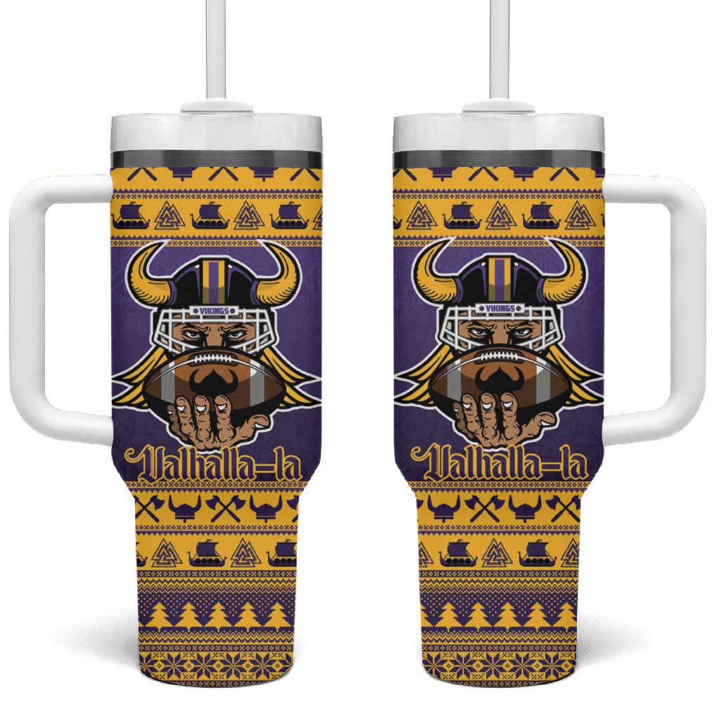 Viking-Inspired Football Christmas Tumbler With Handle Valhalla-la Viking Warrior - Wonder Print Shop