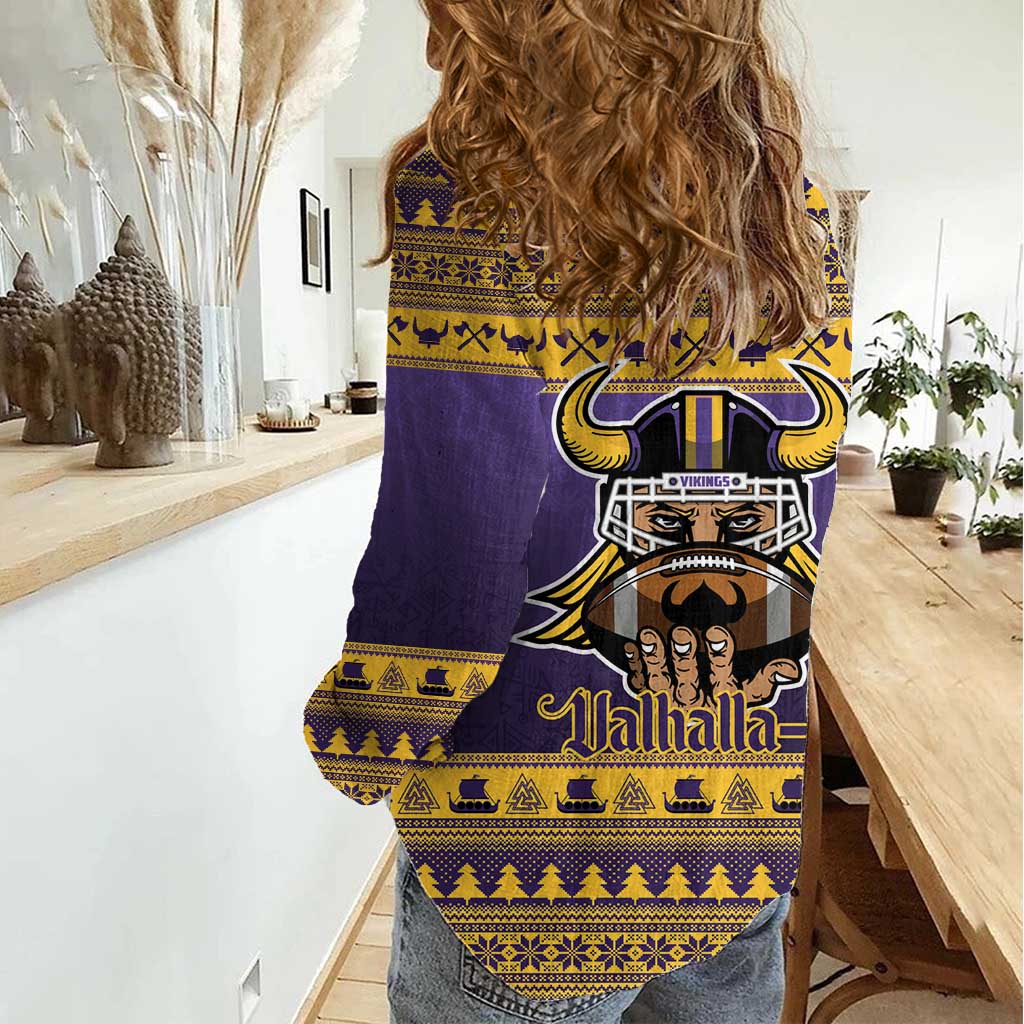 Viking-Inspired Football Christmas Women Casual Shirt Valhalla-la Viking Warrior - Wonder Print Shop