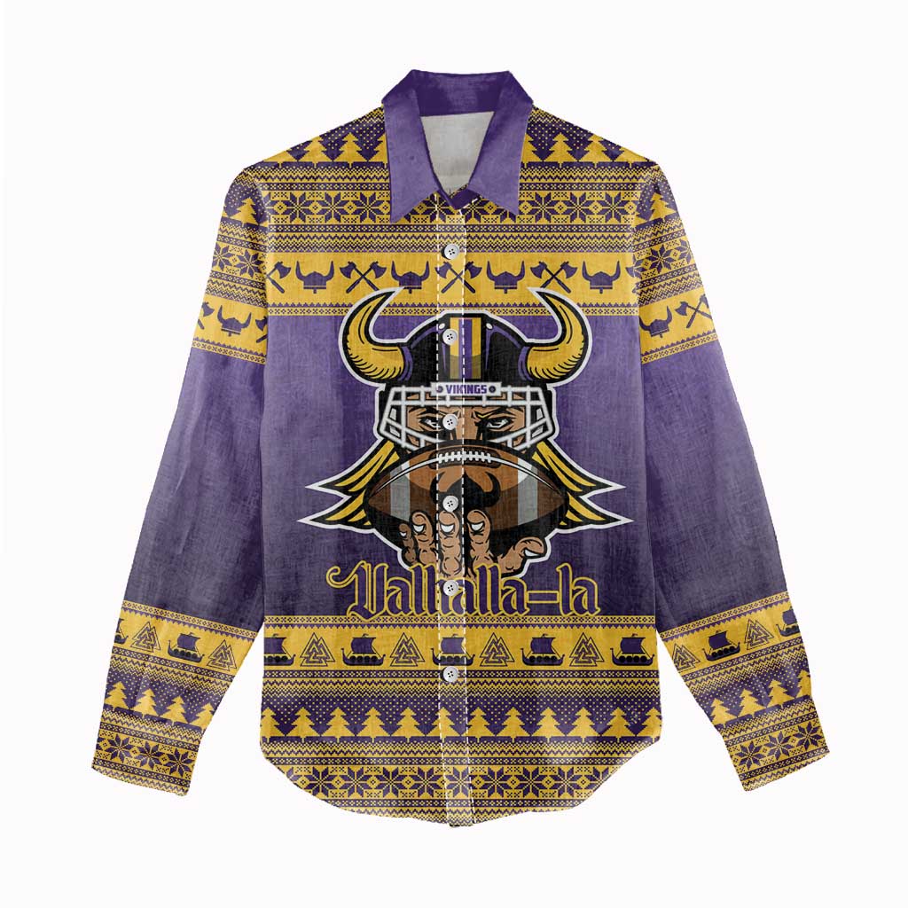 Viking-Inspired Football Christmas Women Casual Shirt Valhalla-la Viking Warrior - Wonder Print Shop