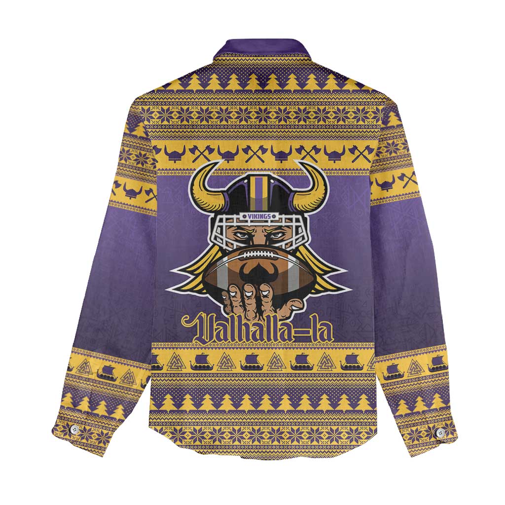Viking-Inspired Football Christmas Women Casual Shirt Valhalla-la Viking Warrior - Wonder Print Shop